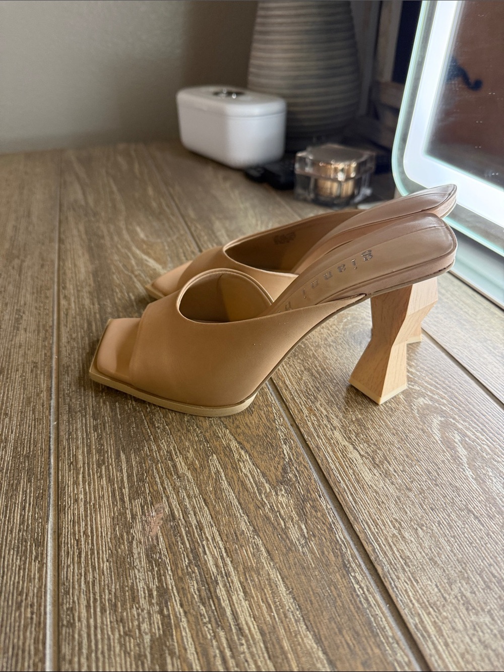 Gianni Bini Nude/Tan Square-Toe Block Heel Mules - Picture 4 of 4
